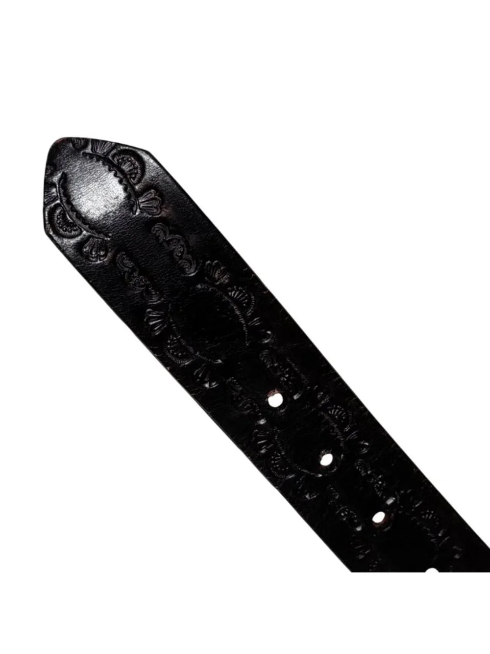 Leatherock Black Embossed Leather Belt Large Silver Tone Studded Cross Bluckle
